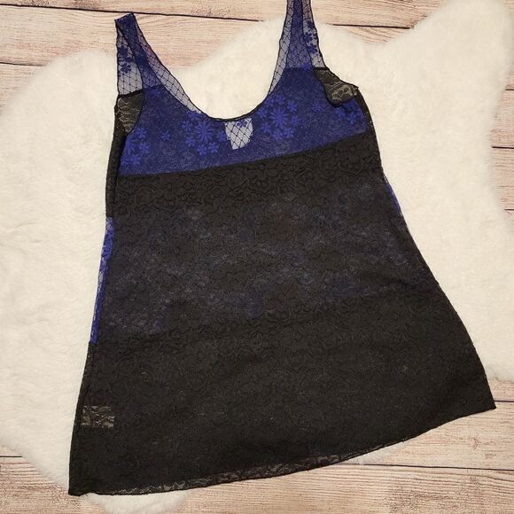 NWOT Free People Intimately collection black/blue lace tank top - Picture 4 of 4